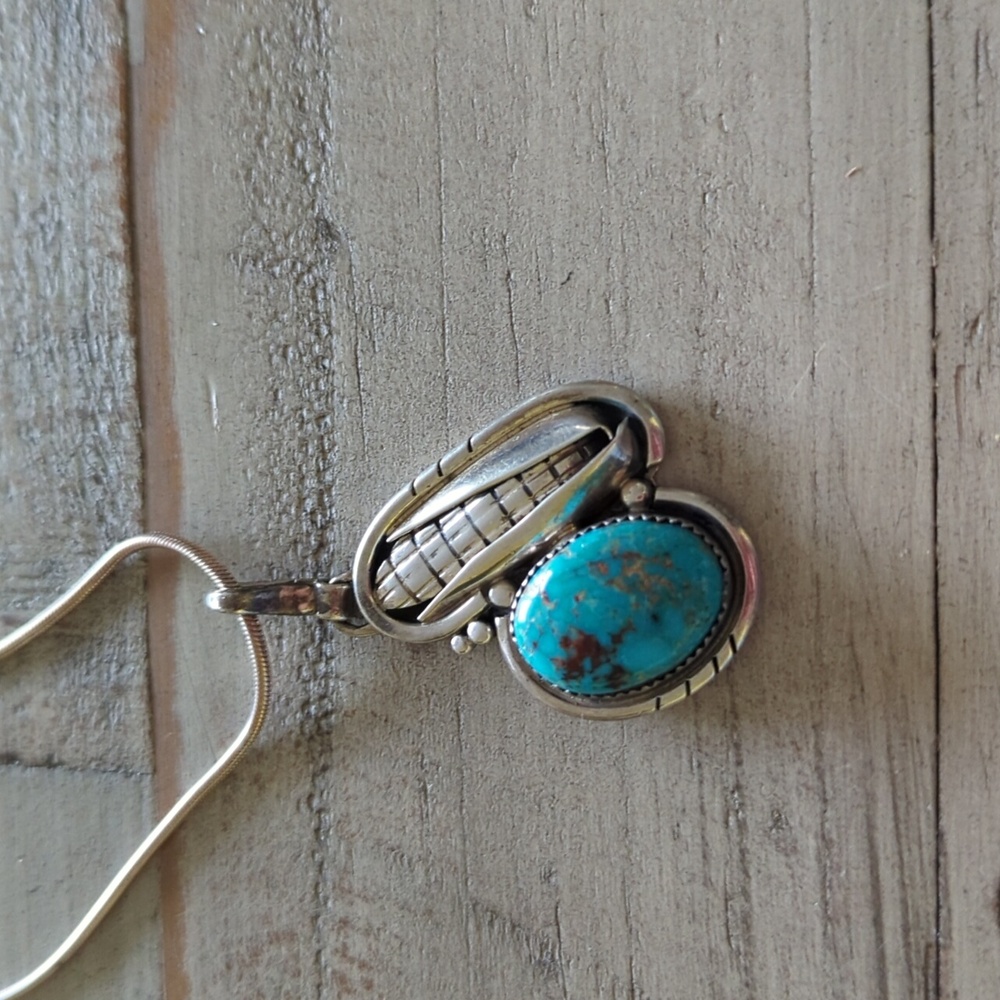 Sold Vintage Native American Navajo Turquoise Pendant Wilson Padilla - Picture 3 of 10